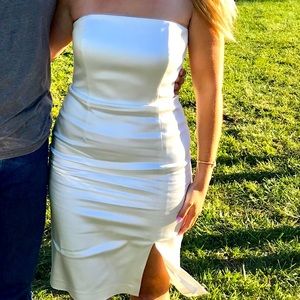 White House Black Market Strapless White Small Slit Mini Dress